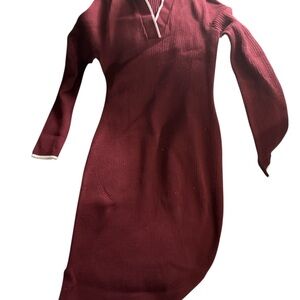 Elegant Long Sleeve Maroon Dress